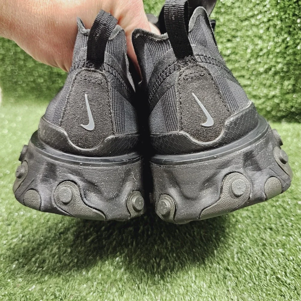 Nike React Element 55 Triple Black Athletic Sneakers BQ6166-008 Mens 12